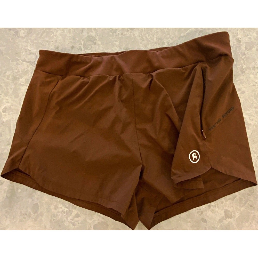 Backcountry Women L Brown Athletic Shorts Pockets Lined Stretch Zip Solid